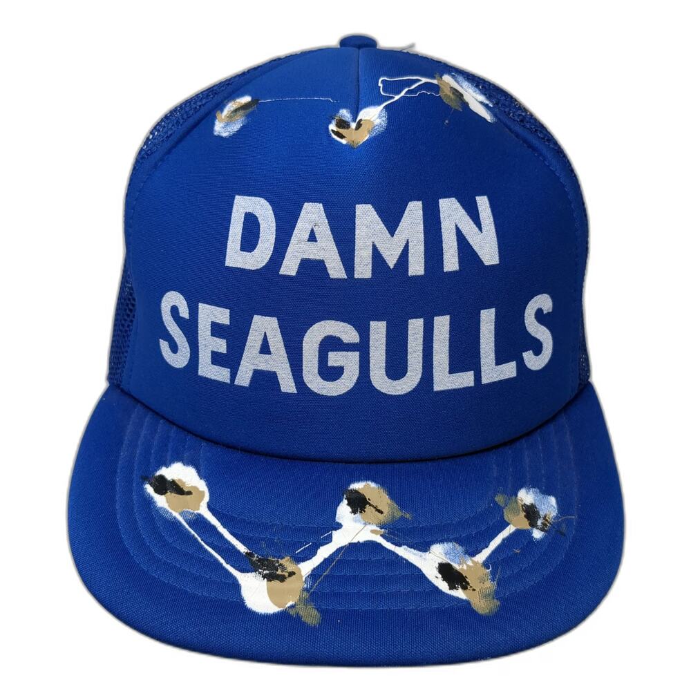 SWR Blue Vintage Trucker Hat Damn Seagulls Novelty Bird Poop Mesh Snapback